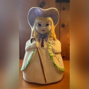 Vintage Bo Peep USA White Figural Toby Jug Pitcher 8.5" Ceramic Pottery Decor